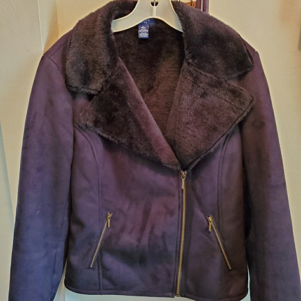 Waist length black suead with faux fur lining.